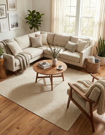Beige Hand Woven Geo Trellis Flatweave Square Rug