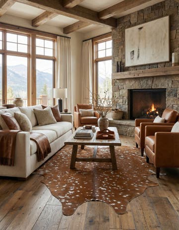 6' 2 x 6' 10 Cowhide Leather Freeform Rug