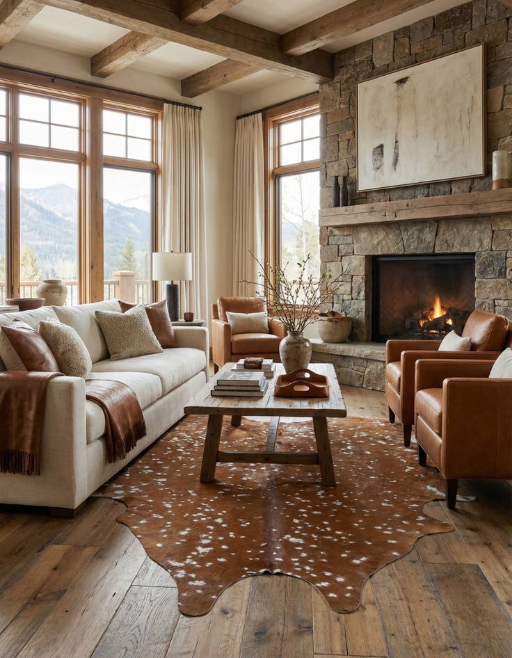 Detail image of 6' 2 x 6' 10 Cowhide Leather Freeform Rug