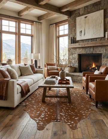 6' 2 x 6' 10 Cowhide Leather Freeform Rug