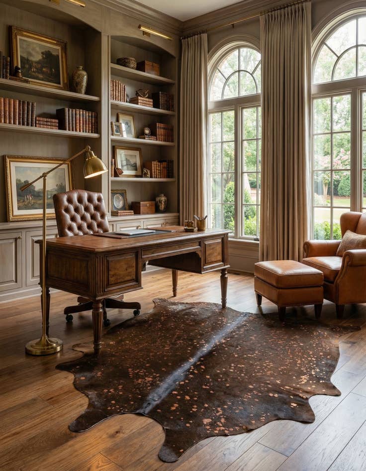 Detail image of 7' 1 x 7' 9 Cowhide Leather Square Rug