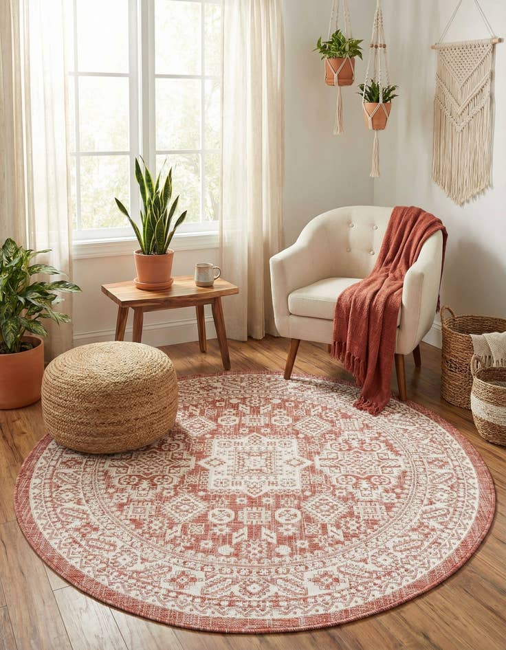 Detail image of 5' 3 x 5' 3  Washable Aztec Indoor / Outdoor Round Rug