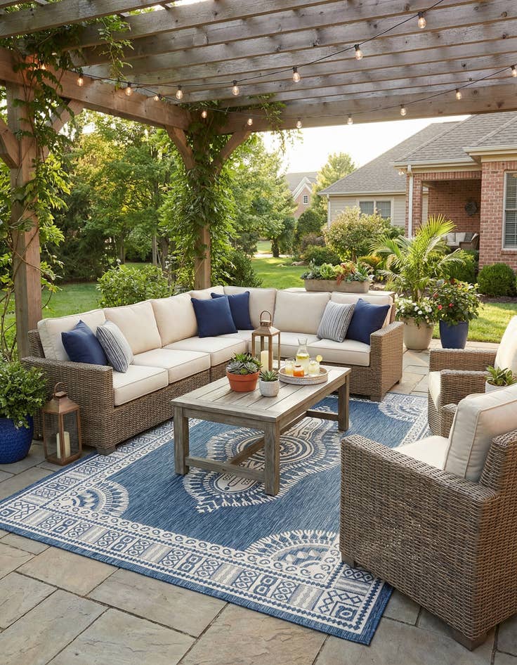 Detail image of 10' x 14'  Washable Traditional Indoor / Outdoor Rug