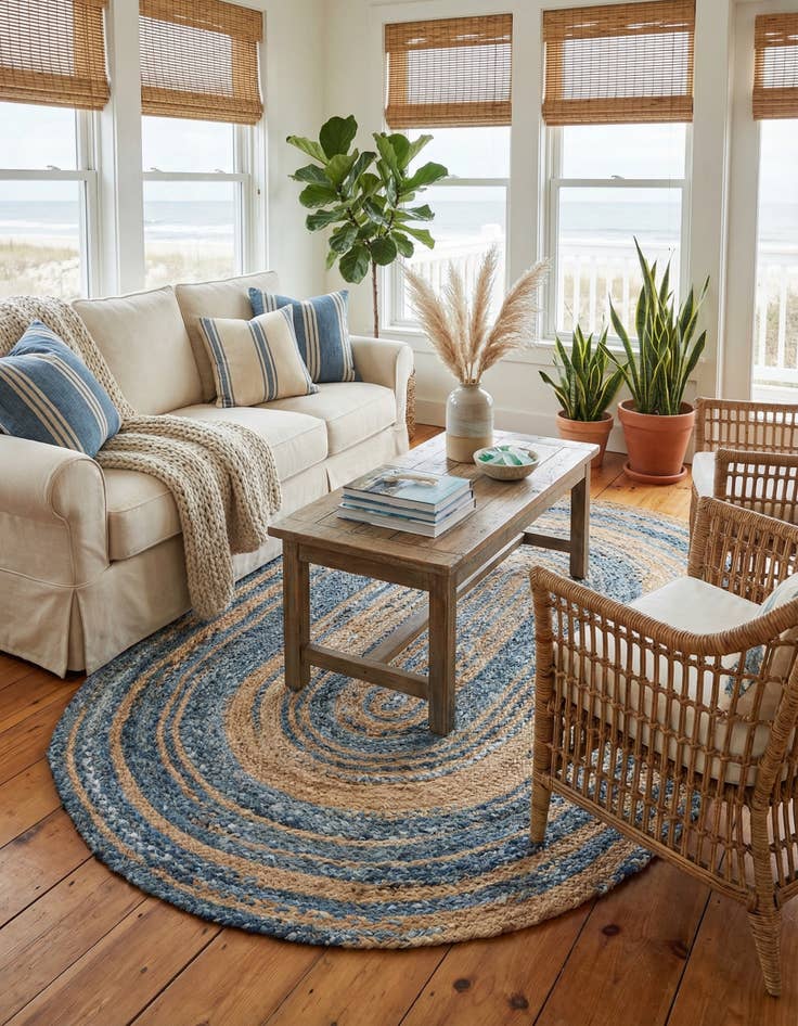 Detail image of  5' 1 x 8'  Hand Braided Chindi Oval Rug