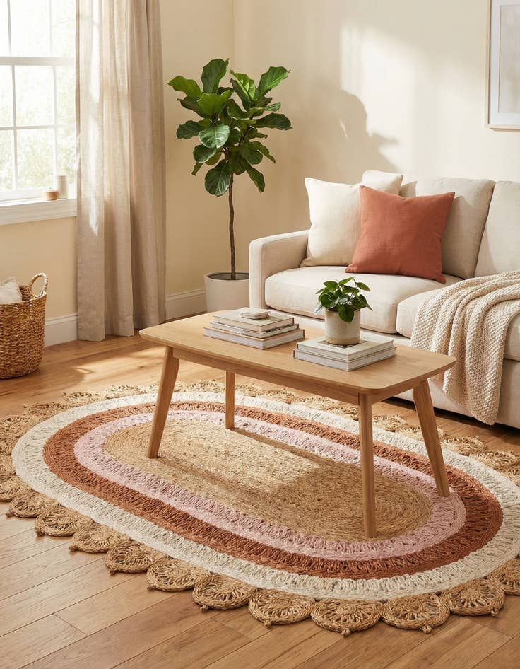 Detail image of 5' 1 x 8'  Hand Braided Jute Oval Rug