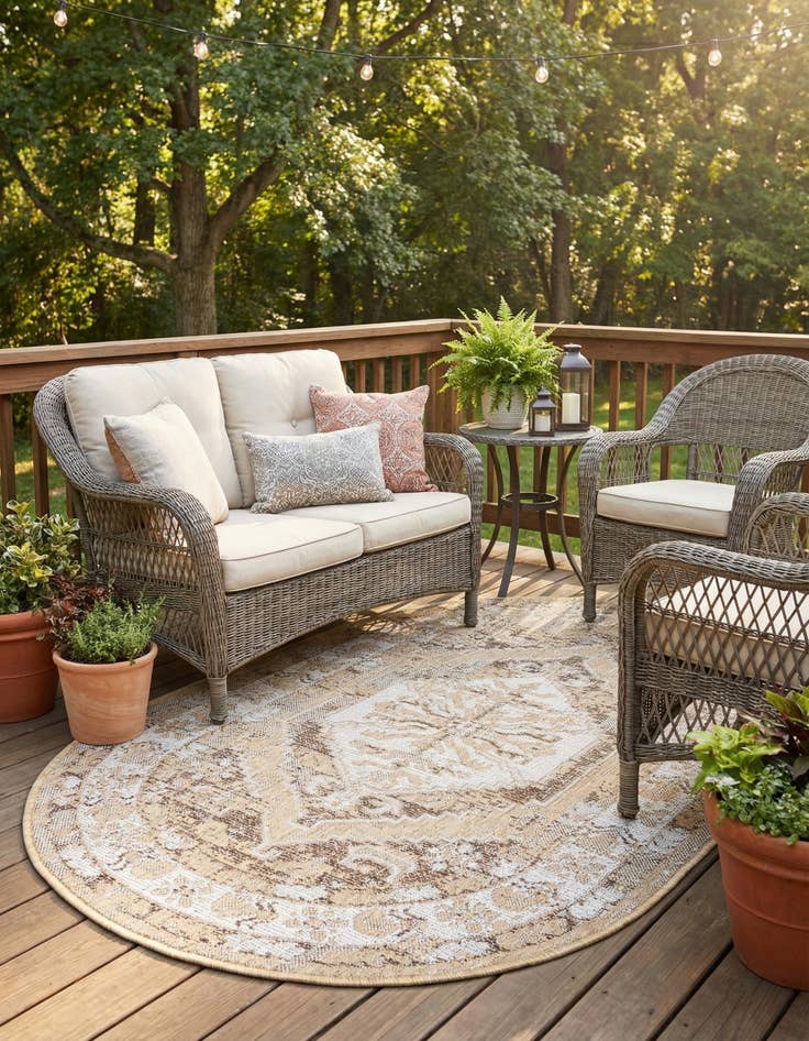 Detail image of 3' x 5' 3  Washable Traditional Indoor / Outdoor Oval Rug