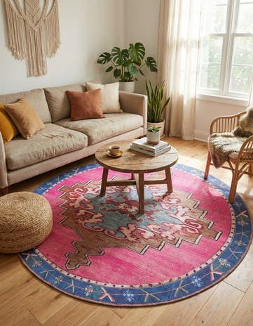 Fuchsia Washable Timeless Round Rug