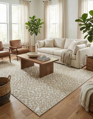 Beige Easy-Clean Safari Indoor / Outdoor Square Rug