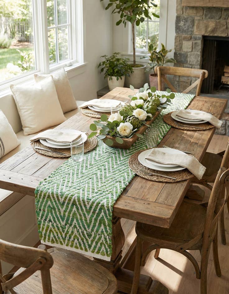 Detail image of  1' 2 x 8'  Hand Woven Chindi Chevron Table Runner Rug