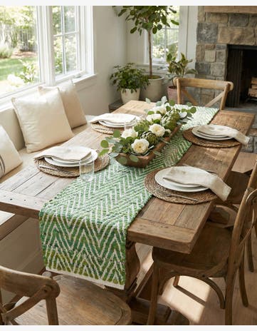 Green Hand Woven Chindi Chevron Table Runner Rug