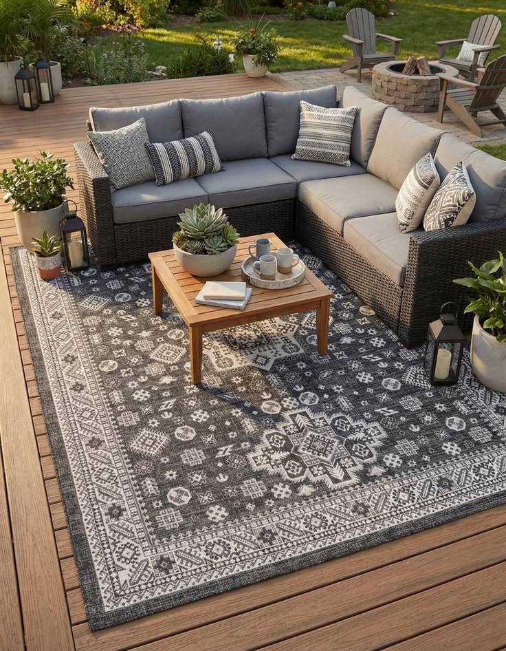 Detail image of 10' x 13'  Washable Aztec Indoor / Outdoor Rug