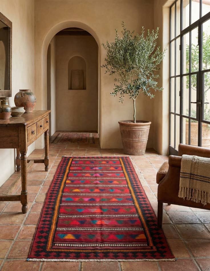 Detail image of 4' 4 x 10' 4  Hand Woven Kilim Fars Wool Runner Rug