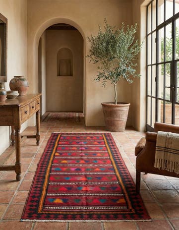 4' 4 x 10' 4 Hand Woven Kilim Fars Wool Runner Rug