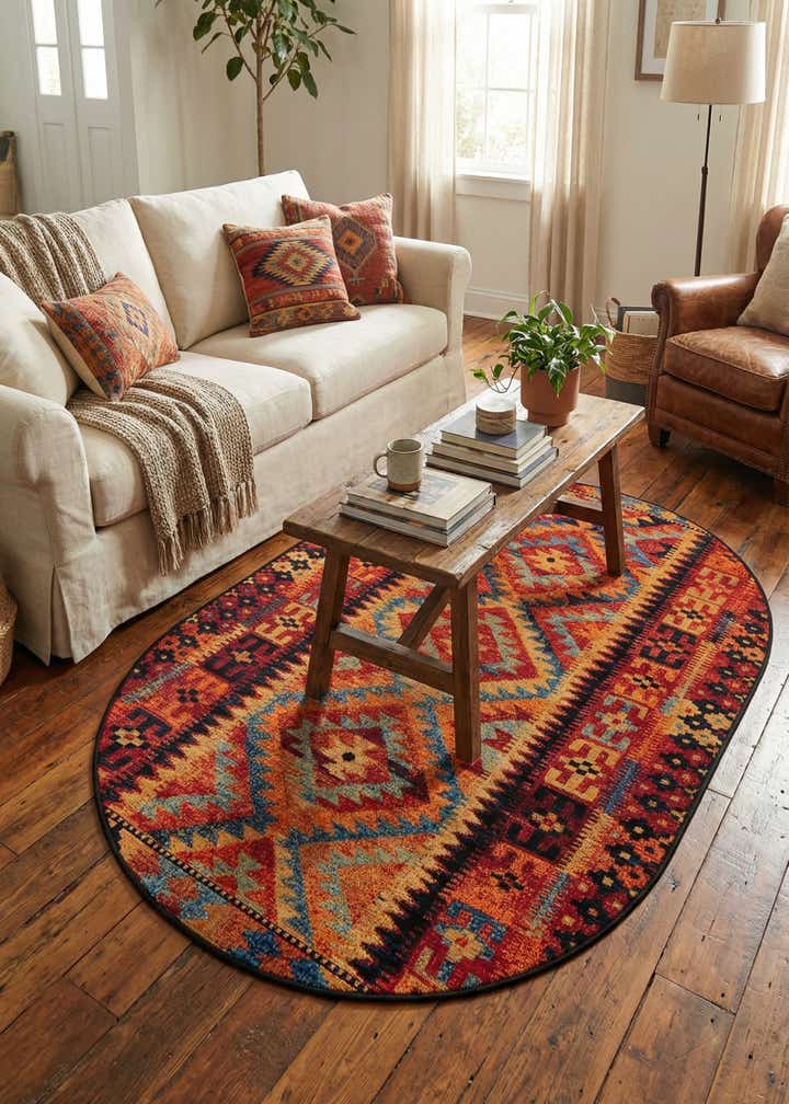 4' x 6' Easy-Clean Tribal Indoor / Outdoor Oval Rug