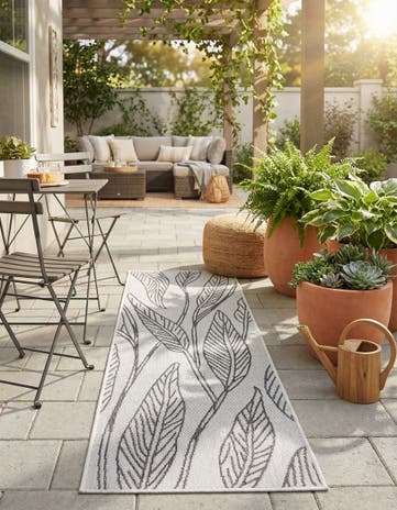 Charcoal Ivory Easy-Clean Botanical Indoor / Outdoor Runner Rug