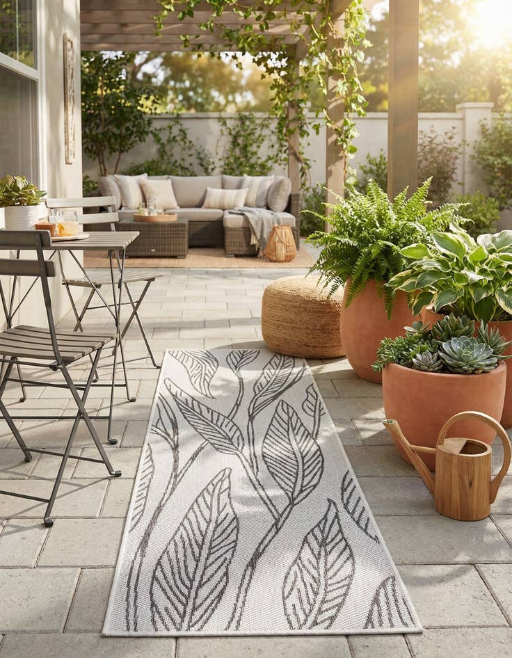 Detail image of 2' x 6' Easy-Clean Botanical Indoor / Outdoor Runner Rug