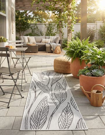 Charcoal Ivory Easy-Clean Botanical Indoor / Outdoor Runner Rug