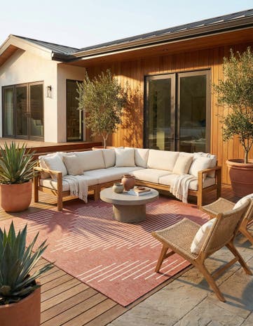 Rust Red Easy-Clean Modern Indoor / Outdoor Square Rug