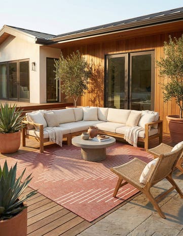 Rust Red Easy-Clean Modern Indoor / Outdoor Square Rug