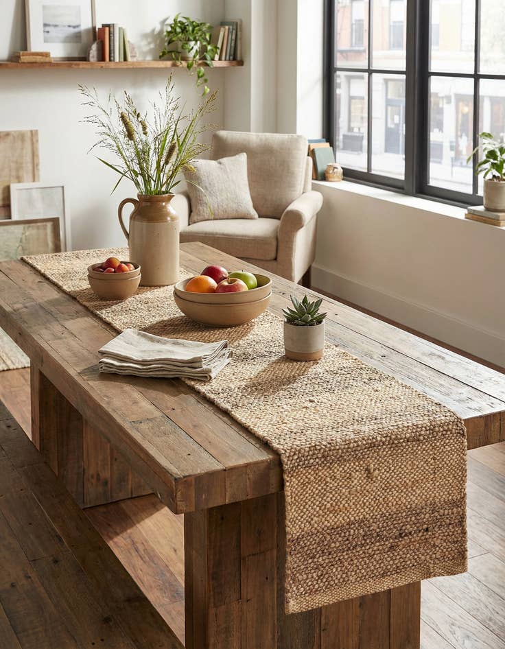 Detail image of 1' 2 x 4' 1  Hand Braided Jute Table Runner Rug