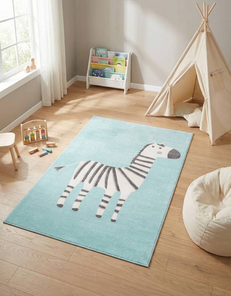 Detail image of 5' 3 x 8' Zebra Whimsy Kids Rug