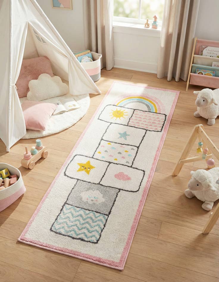Detail image of 2' 2 x 6' Hopscotch Whimsy Kids Runner Rug