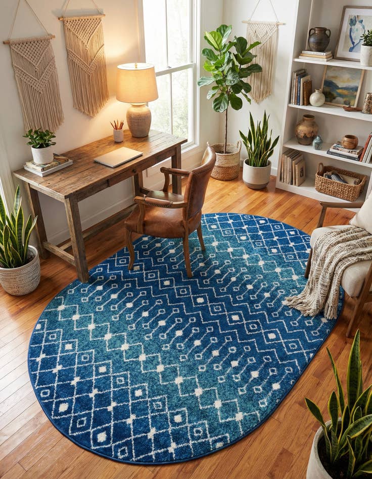 Detail image of 5' 3 x 8' Moroccan Trellis Oval Rug