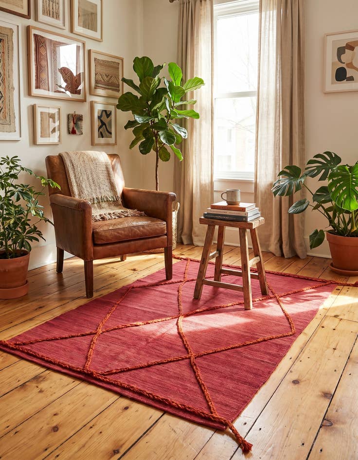 Detail image of 3' 4 x 4' 11 Hand Woven Kilim Modern Wool Rug