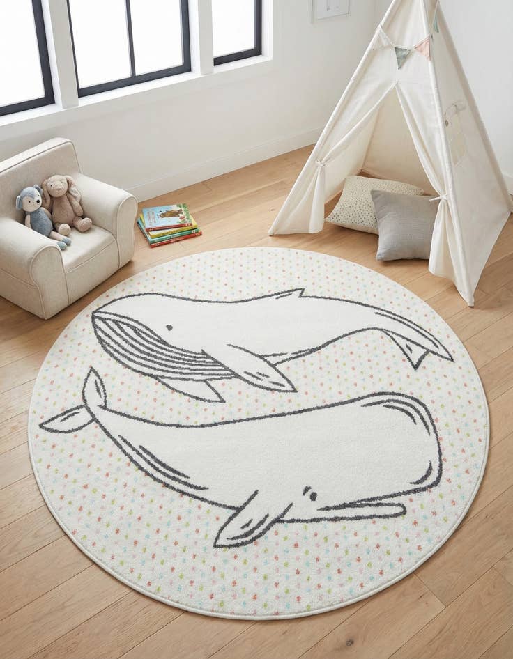 Detail image of 5' 3 x 5' 3 Whale Whimsy Kids Round Rug
