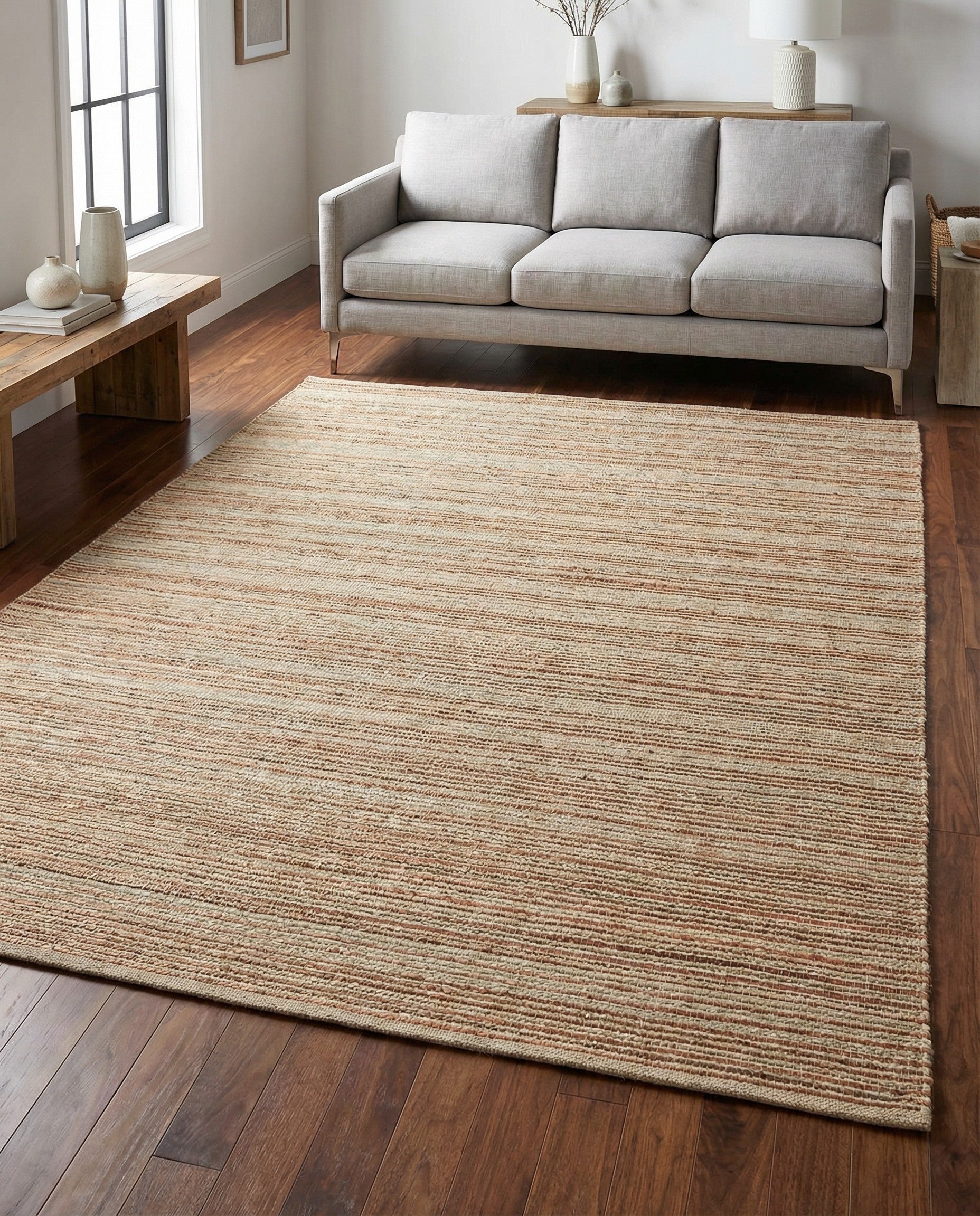 6' 1 x 9' Hand Woven Leather Metallic Jute Rug