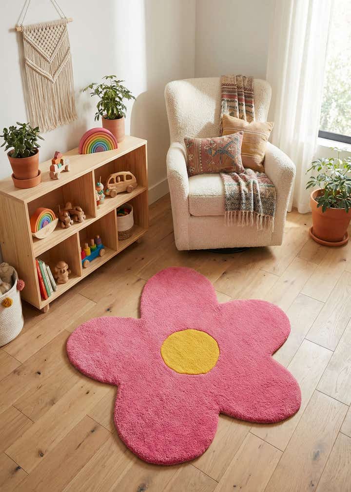 3' 1 x 3' 1 Happy Rugs Funky Flower Wool Round