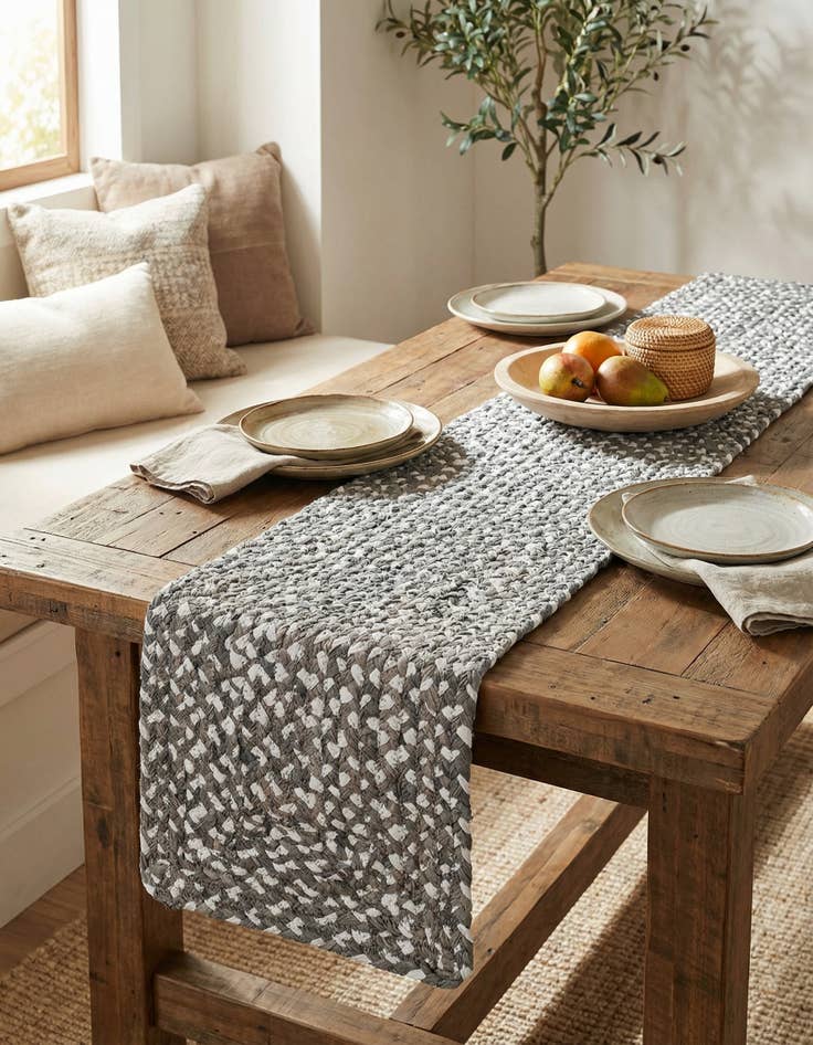 Detail image of 1' 2 x 6' 1  Hand Braided Chindi Table Runner Rug