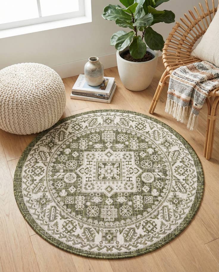 Detail image of 3' x 3' Easy-Clean Aztec Indoor / Outdoor Round Rug