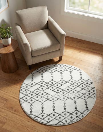Ivory Black Paxon Trellis Round Rug