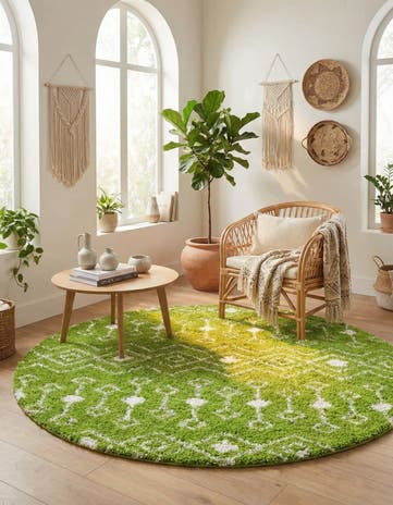 7' 10 x 7' 10 Moroccan Trellis Shag Round Rug