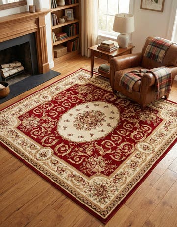 Red Classic Aubusson Square Rug