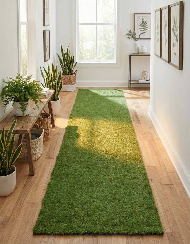 Detail image of 3' 3 x 16' 5  Washable Grass Indoor / Outdoor Runner Rug