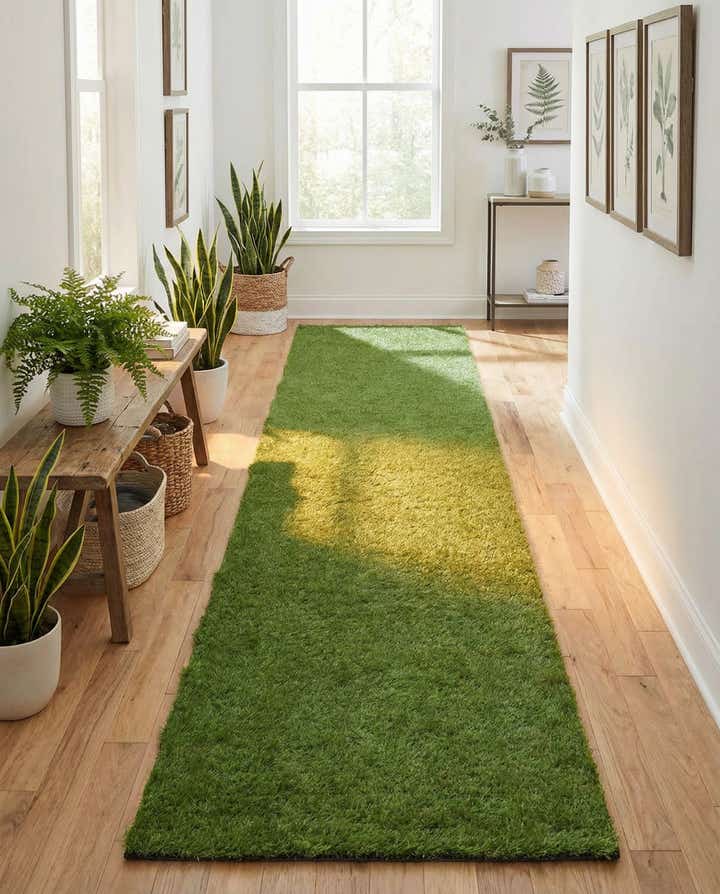 3' 3 x 16' 5 Easy-Clean Grass Indoor / Outdoor Runner Rug