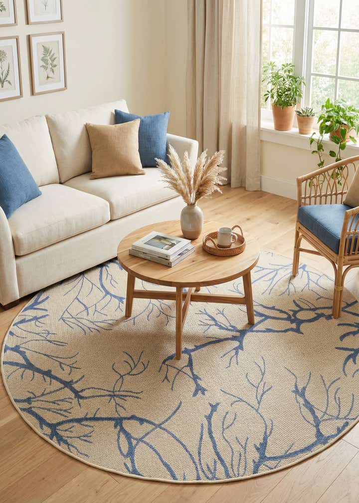6' x 6' Easy-Clean Botanical Indoor / Outdoor Round Rug