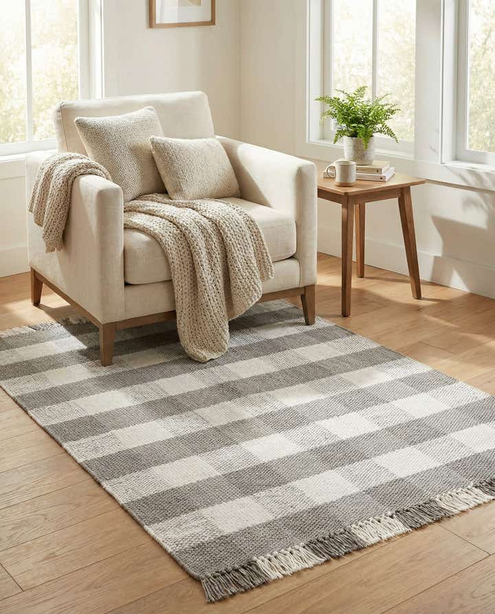 5' 3 x 8' Easy-Clean Eco Plaid Washable Indoor / Outdoor Rug