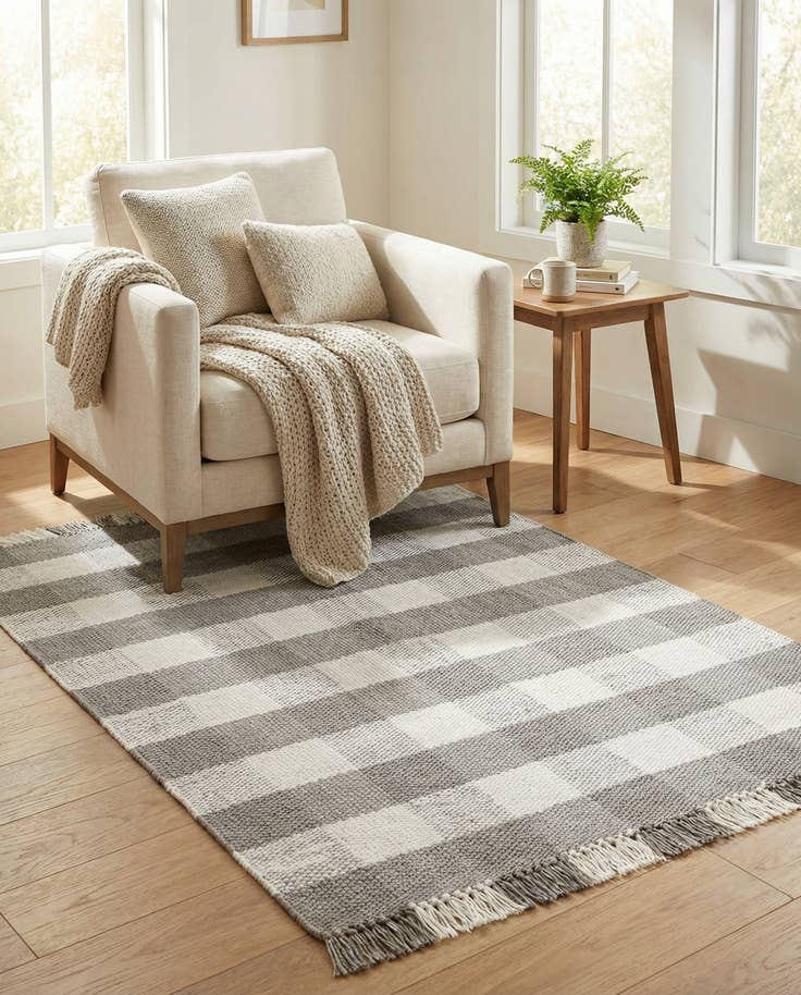 Detail image of 5' 3 x 8' Easy-Clean Eco Plaid Washable Indoor / Outdoor Rug