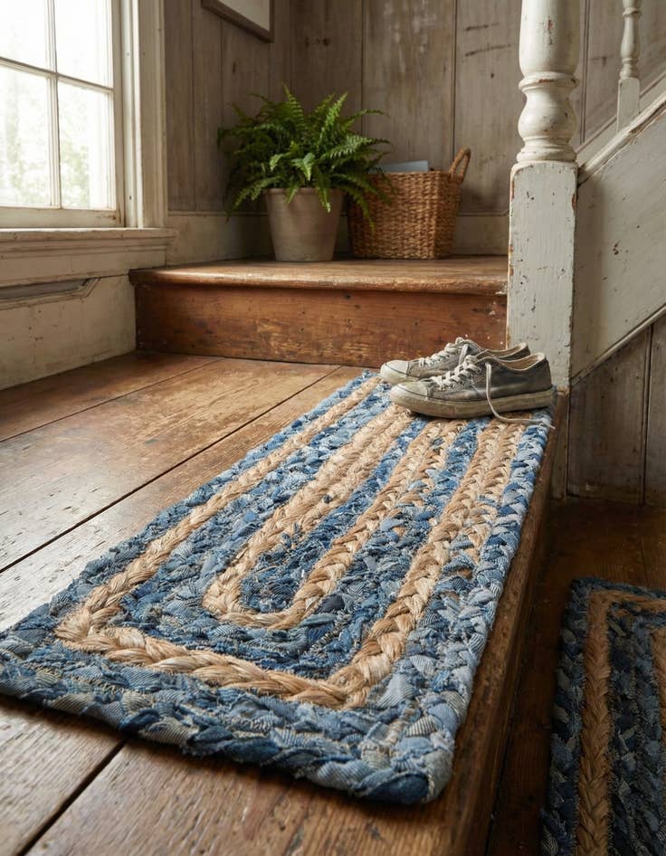 Detail image of 0' 9 x 2' 6  Hand Braided Chindi Stair Rug