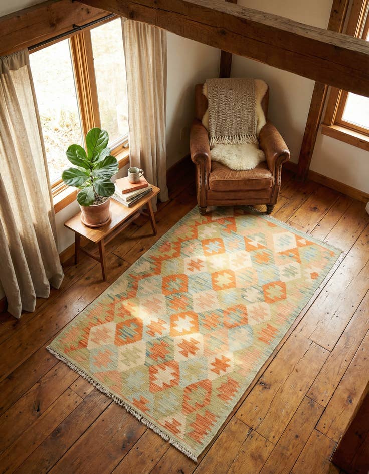 Detail image of 2' 7 x 4' Hand Woven Kilim Waziri Wool Rug