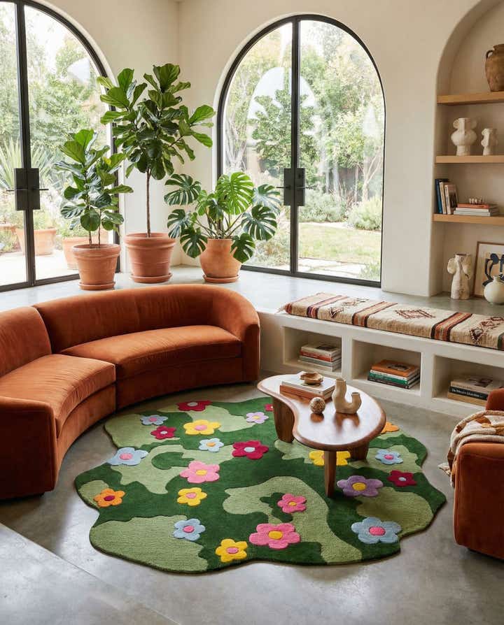 7' 1 x 7' 1 Happy Rugs Moss Funky Flower Wool Round
