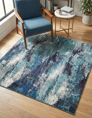 Blue Washable Sevilla Square Rug