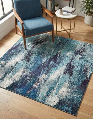 Blue Washable Sevilla Square Rug