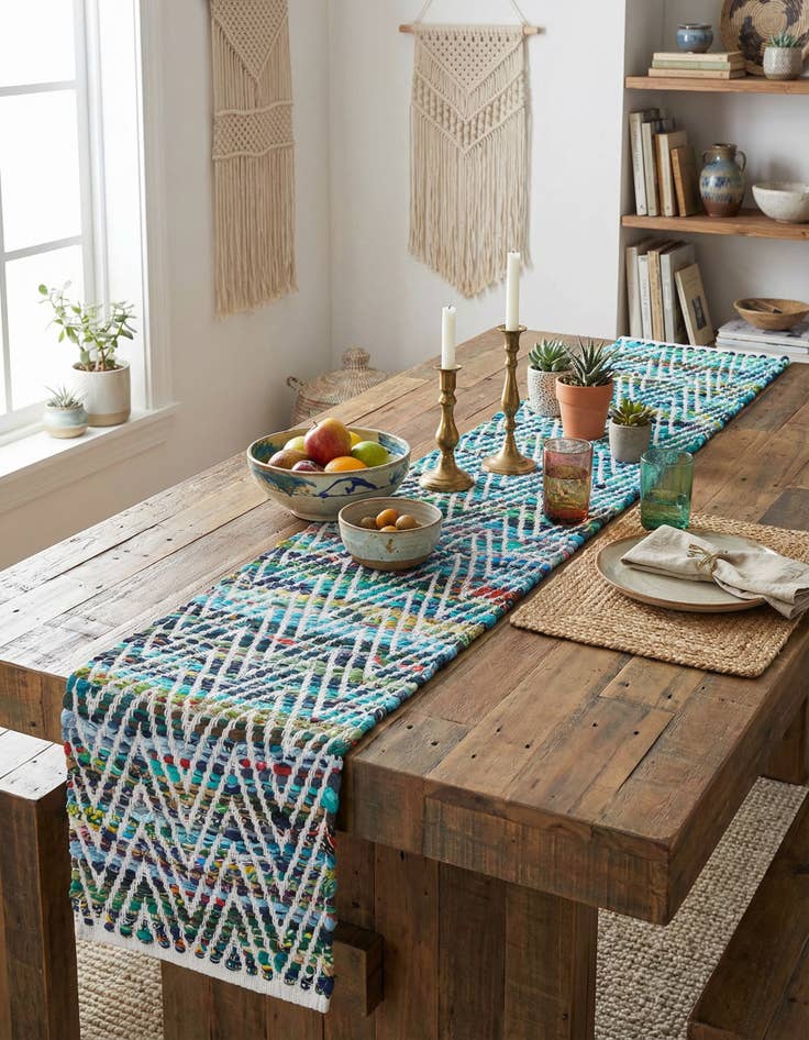 Detail image of 1' 2 x 5' 1  Hand Woven Chindi Chevron Table Runner Rug