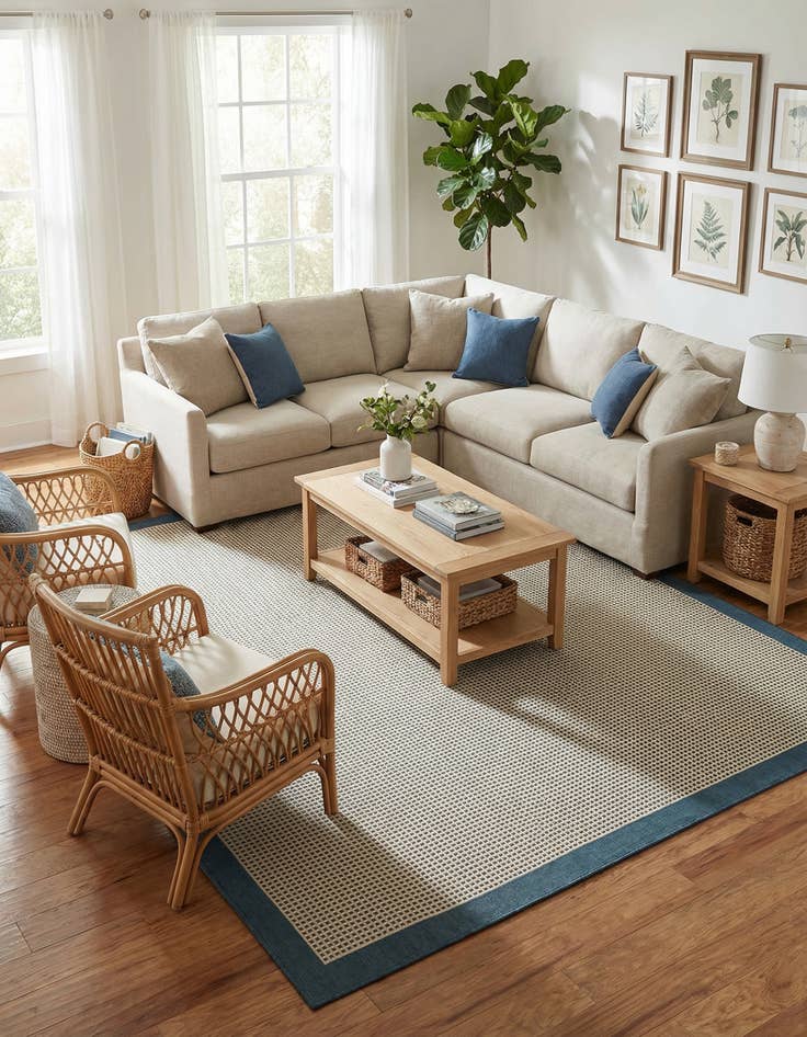 Detail image of 10' x 10'  Washable Border Indoor / Outdoor Square Rug