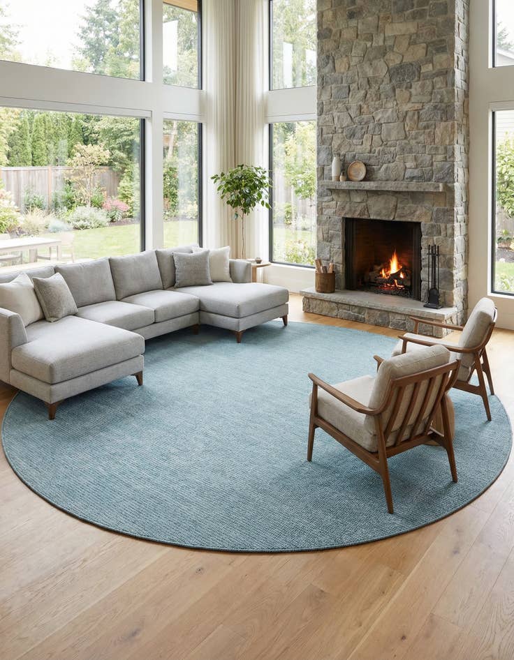 Detail image of 13' x 13'  Washable Solid Indoor / Outdoor Round Rug