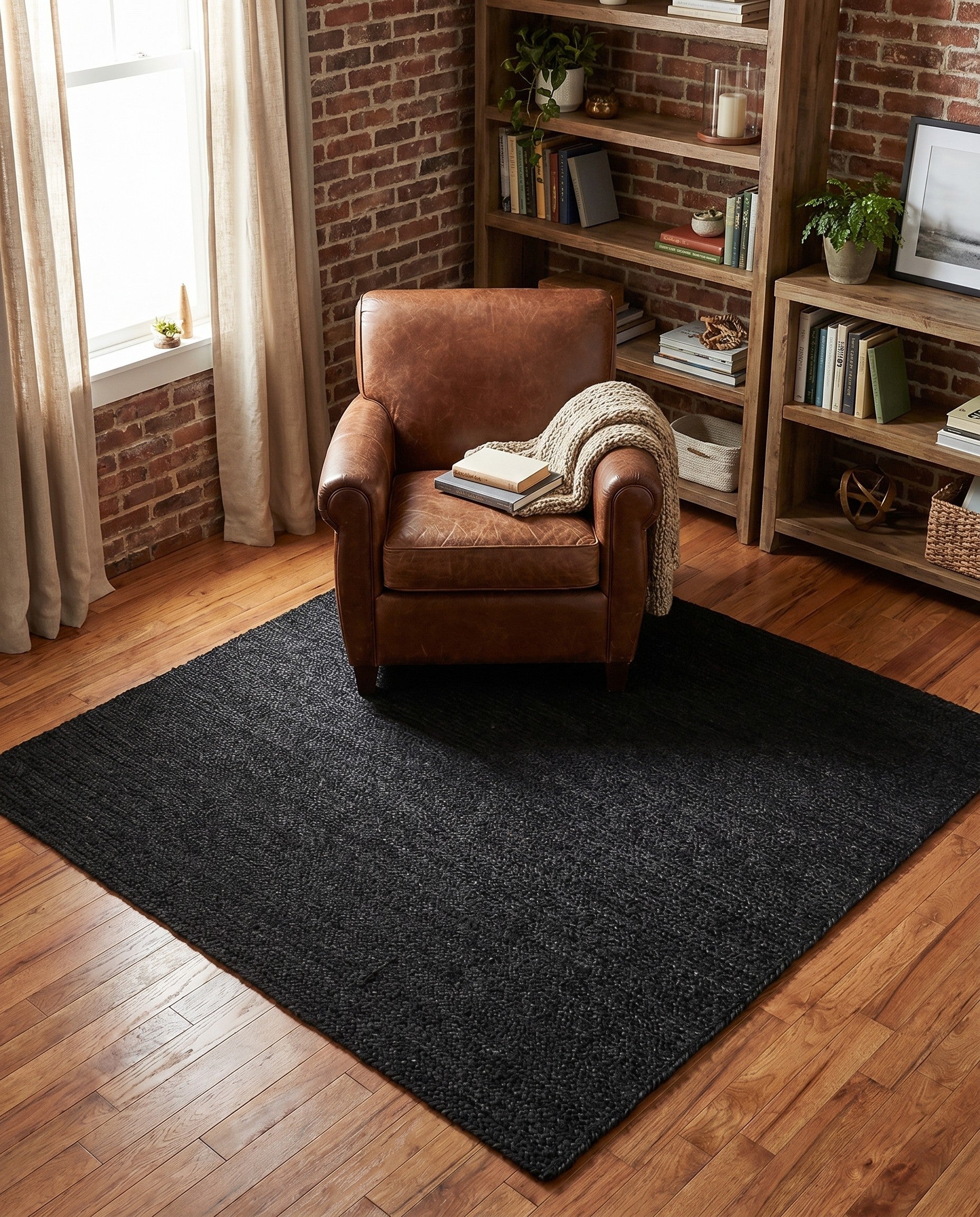 Black Handmade Braided Jute Square Rug